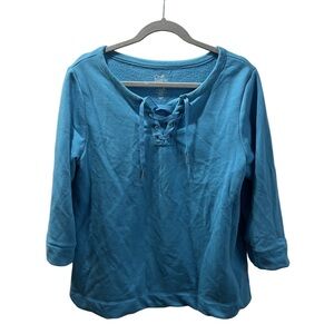 Croft & Barrow|Bright Blue Lace-Up Long Sleeve Top|Size L